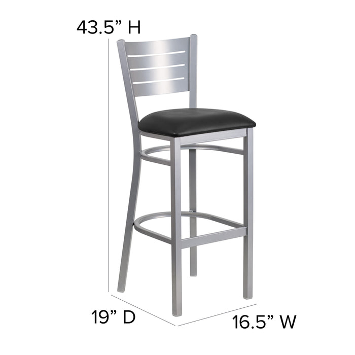 Silver Slat Stool-Black Seat