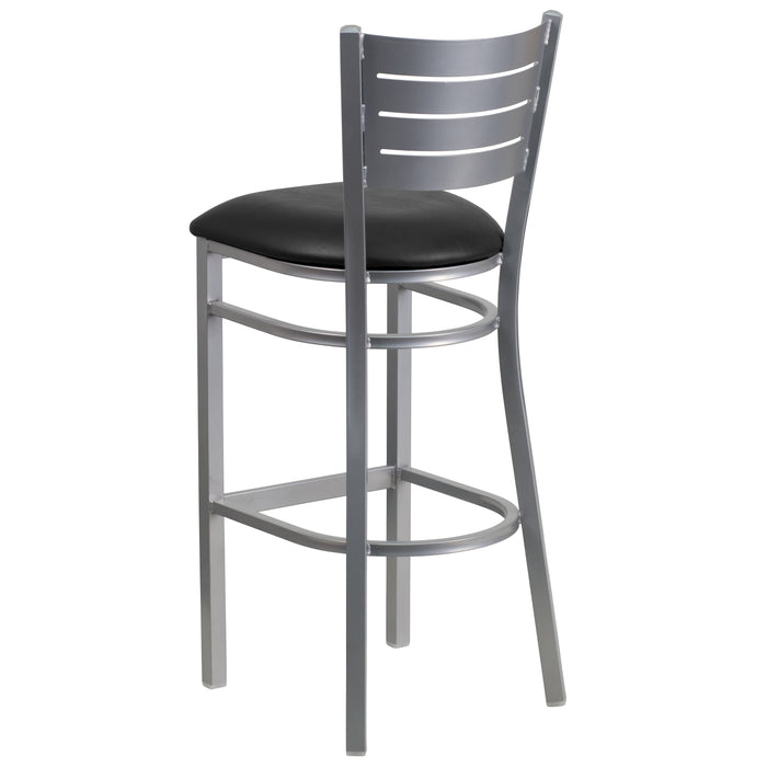 Silver Slat Stool-Black Seat