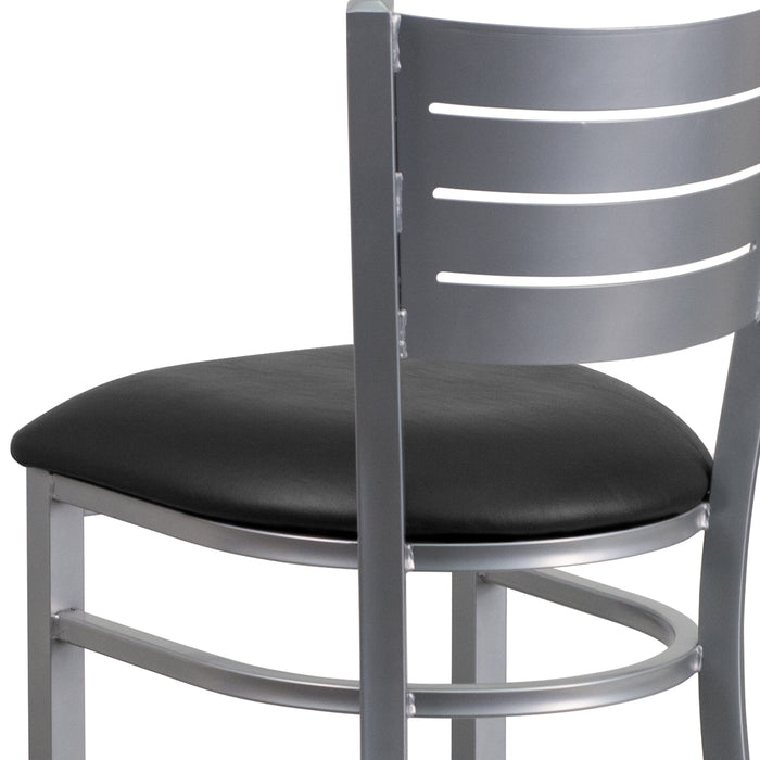 Silver Slat Stool-Black Seat