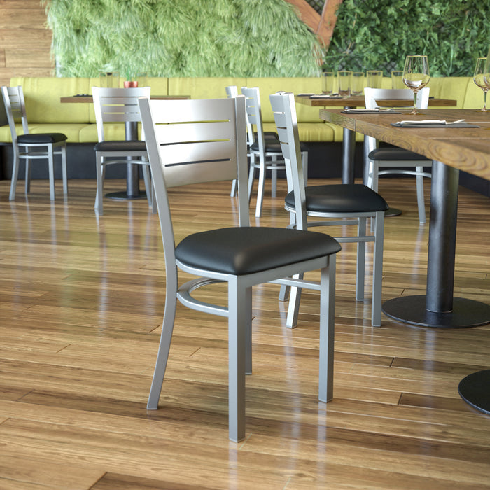 Silver Slat Chair-Black Seat