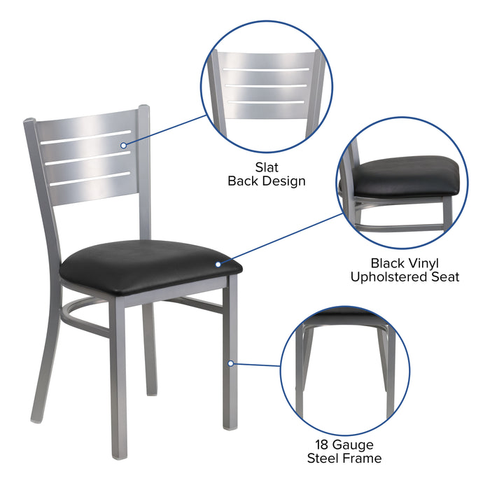 Silver Slat Chair-Black Seat