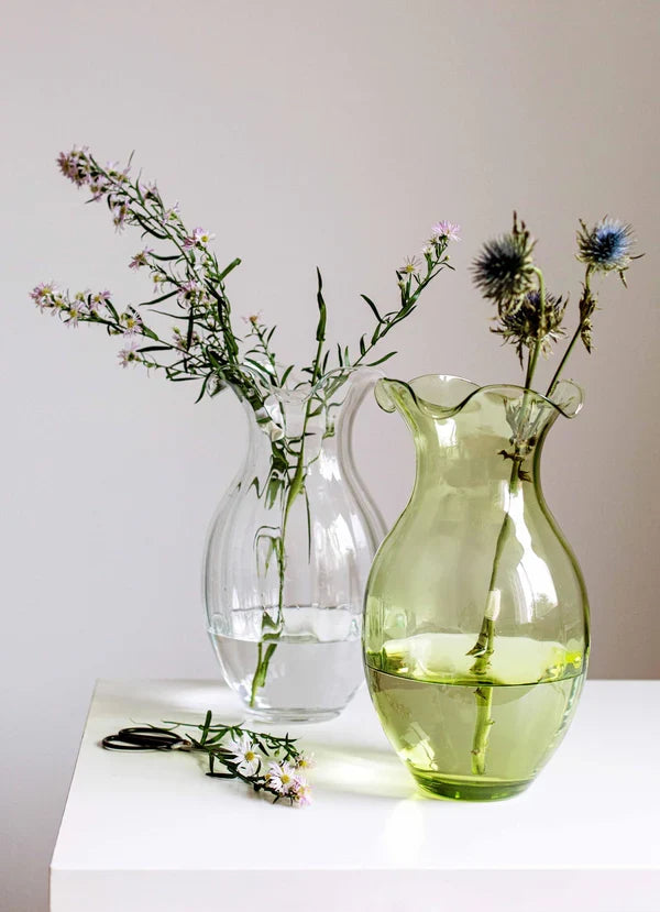 Hibiscus Glass Green Vertical Fluted Small Vase