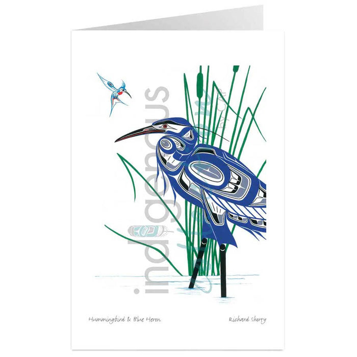 Richard Shorty Hummingbird Blue Heron Art Card | Native Art Canada