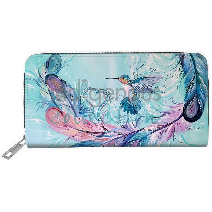 Hummingbird Feathers Embossed Wallet with artwork by Indigenous Artist Carla Joseph