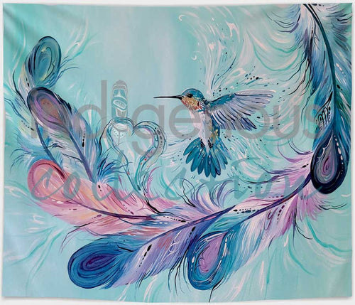 Hummingbird Feathers indigenous art blanket by Carla Joseph Canada