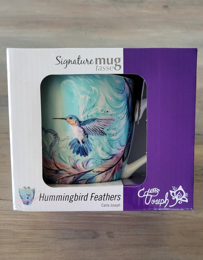 Hummingbird Feathers indigenous art mug by Carla Joseph Canada