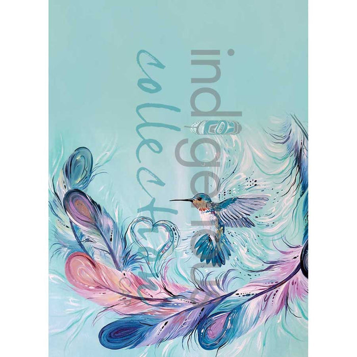 "Hummingbird Feathers"  Tea Towel by Métis artist, Carla Joseph
