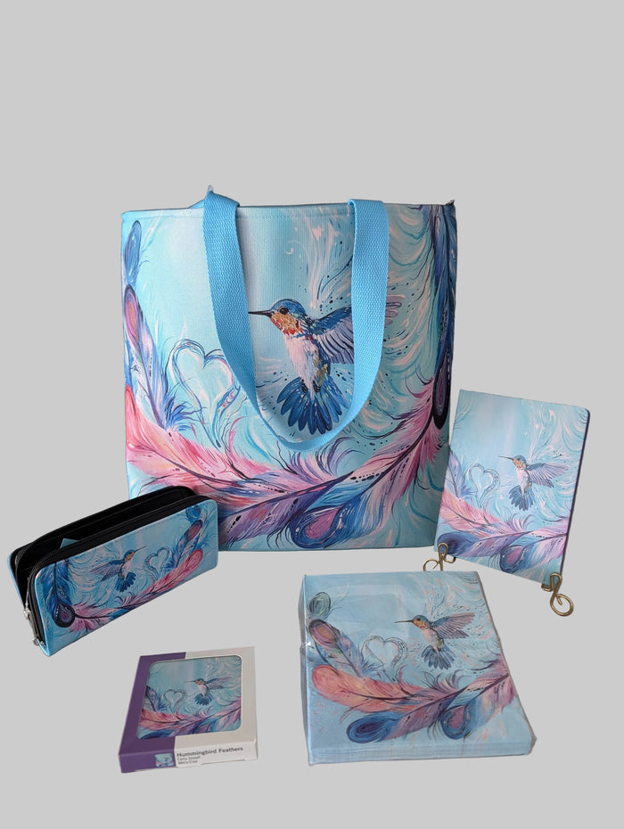 "Hummingbird Feathers" Zippered Tote featuring artwork of Indigenous Artist Carla Joseph