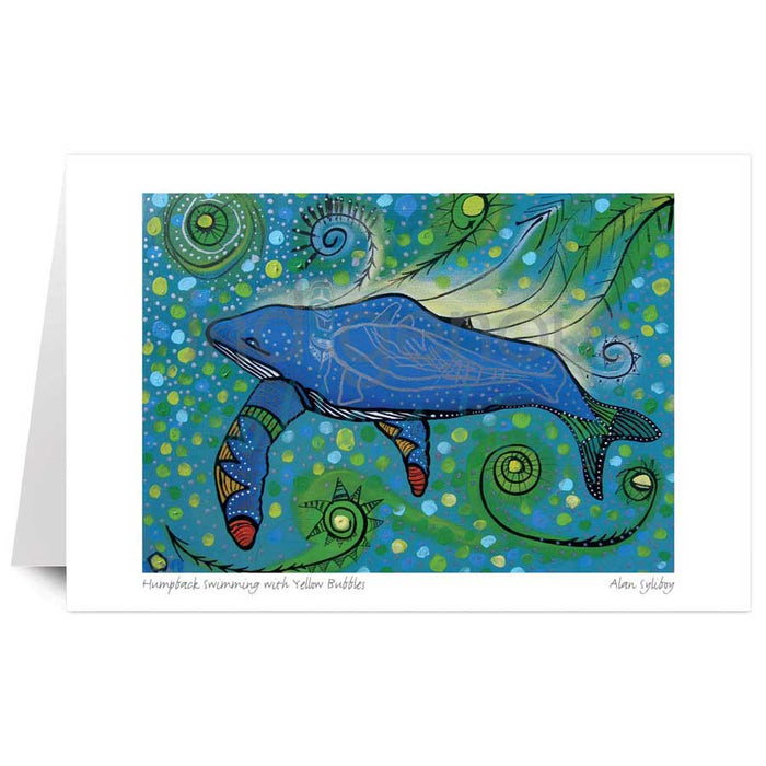 Alan Syliboy Humpback Swimming with Yellow Bubbles Wall Art | Native Art Canada