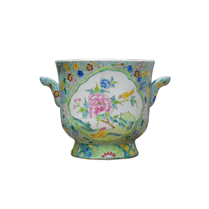 Imperial Peony & Songbird Porcelain Cachepot