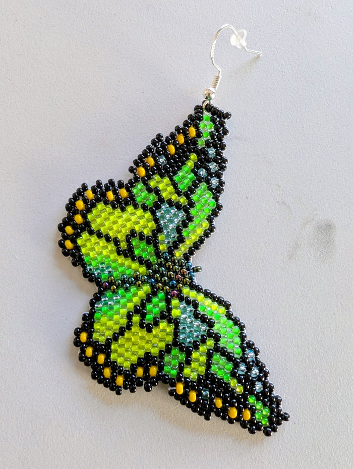 Indigenous Artisan Green Beaded Butterfly Earrings indigenous art gift by North of Fifty First Nations & Métis Art Boutique Canada