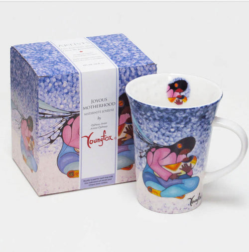Joyous Motherhood indigenous art mug by Cecil Youngfox Canada