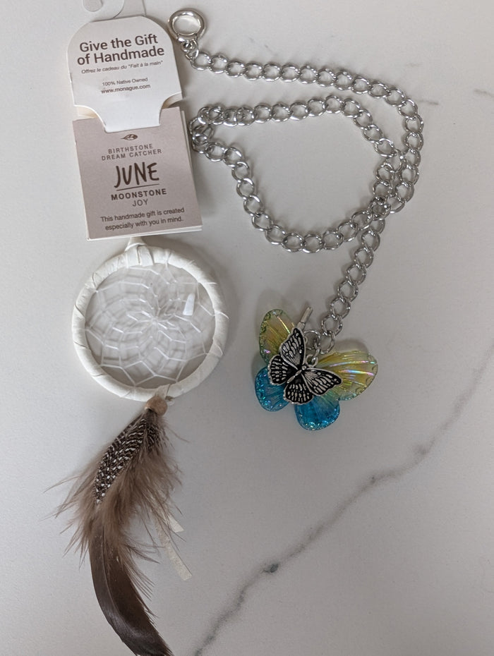 June Moonstone Dreamcatcher and Butterfly necklace