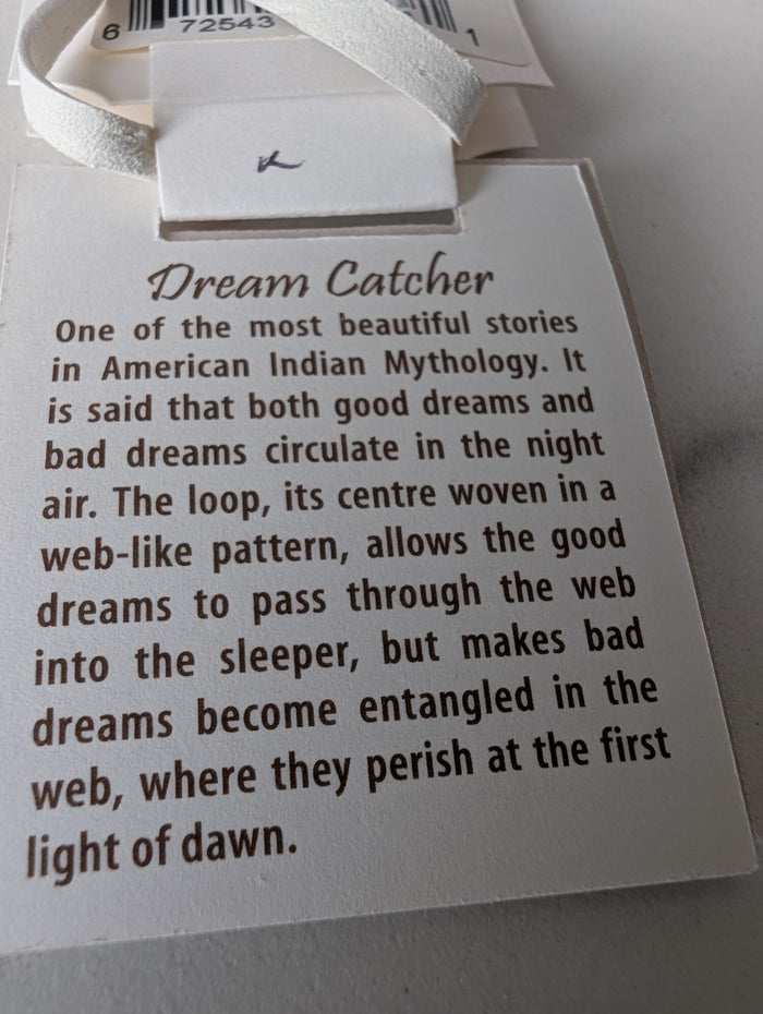 Information card about dream catchers with text on a white background