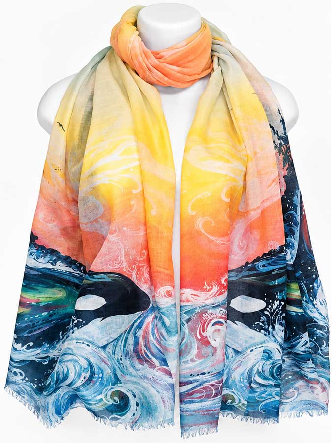 Killer Whale Sunset Eco Scarf by Metis artist Carla Joseph