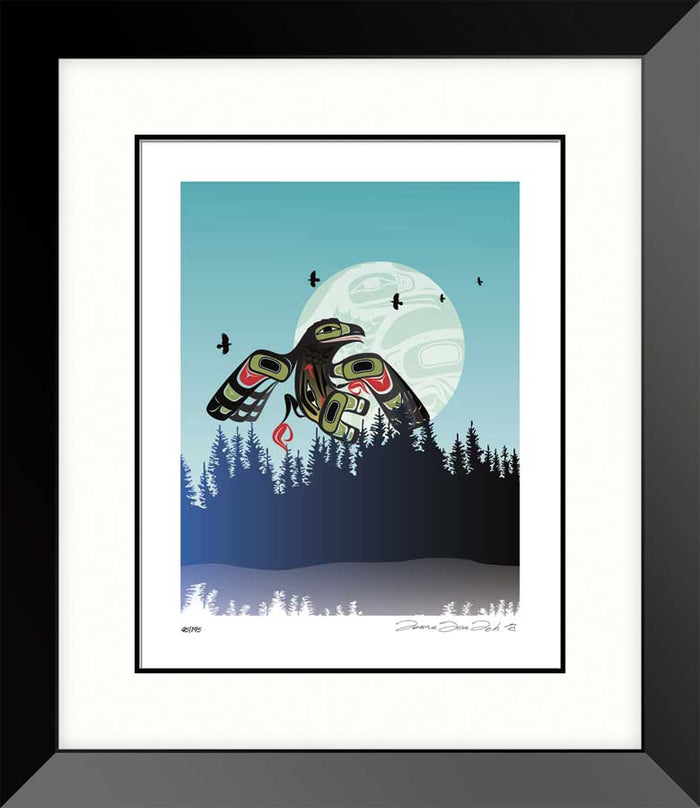 LIMITED EDITION ART PRINT -  Crow Drum Full Moon by Native artist, Mark Preston indigenous wall art by Mark Preston Canada