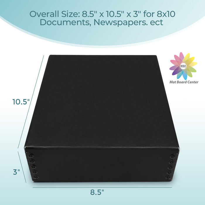 Lineco Archival Storage Box, Drop Front Design, 3 Inches depth, Exterior Color Black 8x10