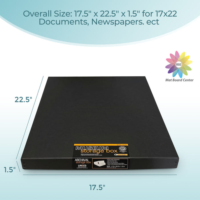 Lineco Black Museum Storage Box 17x22x1.5 Inches with Clamshell Design