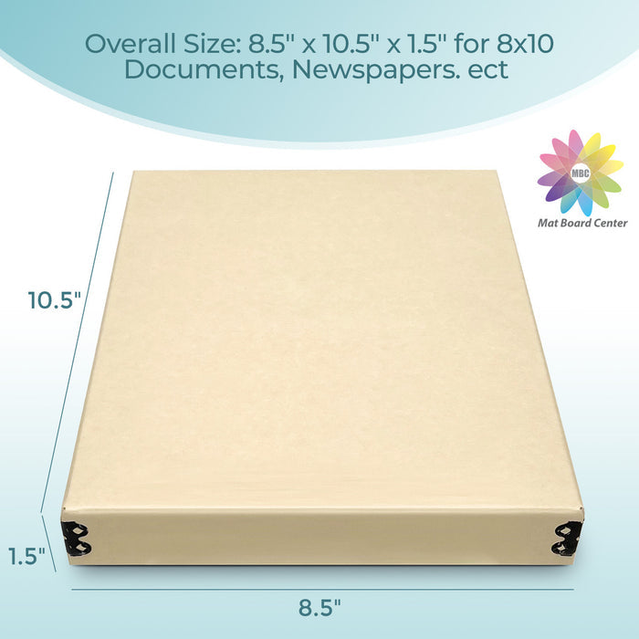 Lineco Tan 1.5 Inches Deep Museum Storage Box Archival Acid Free with Metal Edge 8x10