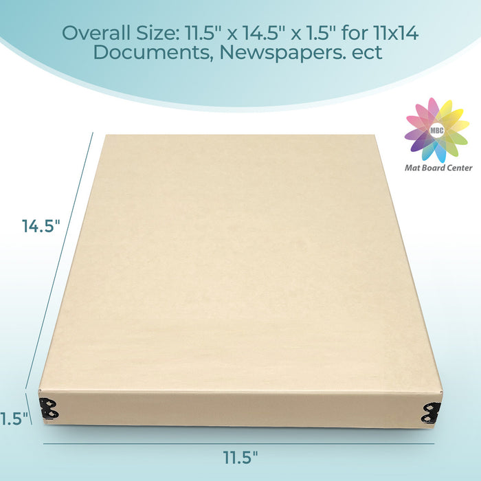 Lineco Tan 1.5 Inches Deep Museum Storage Box Archival Acid Free with Metal Edge 11x14