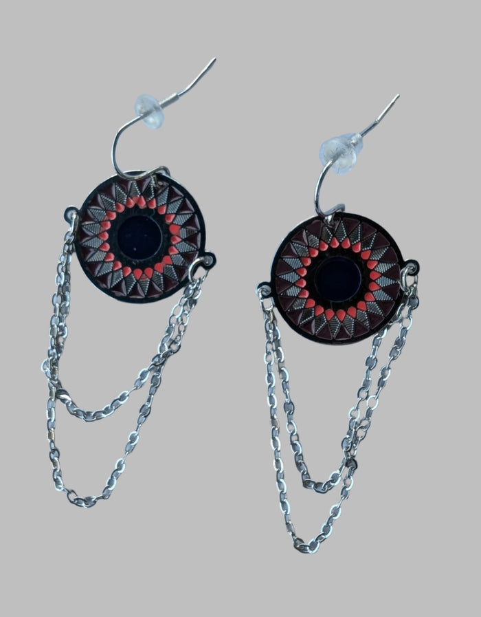 Mandella Earrings with Silver Chain accent indigenous art gift by Canadian Fashion & Home Decor Boutique Canada