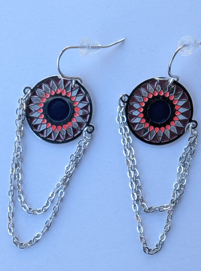 Mandella Earrings with Silver Chain accent indigenous art gift by Canadian Fashion & Home Decor Boutique Canada