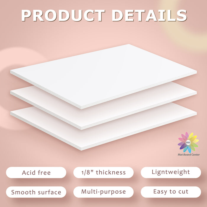 Mat Board Center, White Foam Board 1/8 inch Thick-Pack of 25