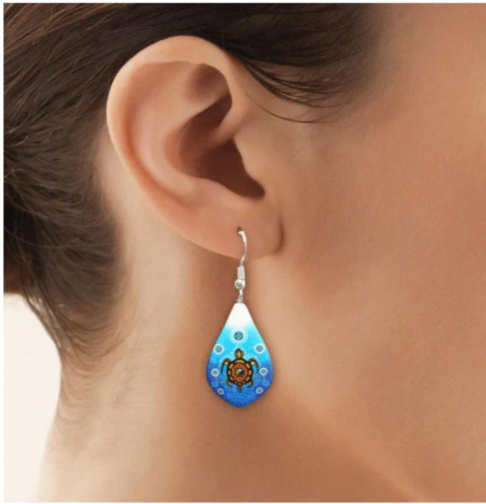 Medicine Turtle Dangle Earrings artwork by  Native Artist James Jacko indigenous art gift by James Jacko Canada