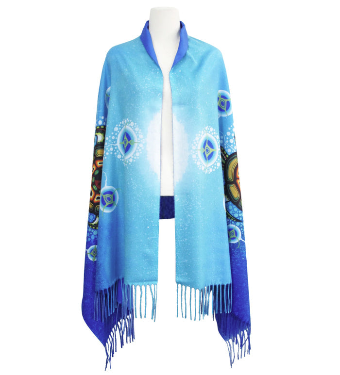 Medicine Turtle indigenous art shawl by James Jacko Canada