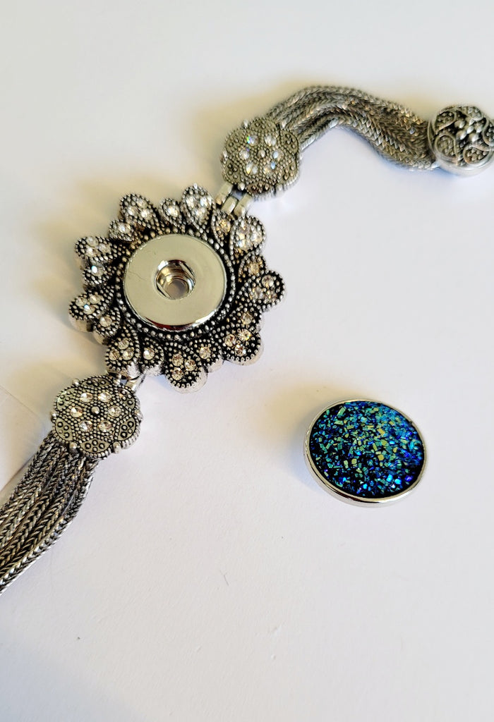 Metal bracelet with interchangeable snap indigenous art gift by Snap Decisions Canada