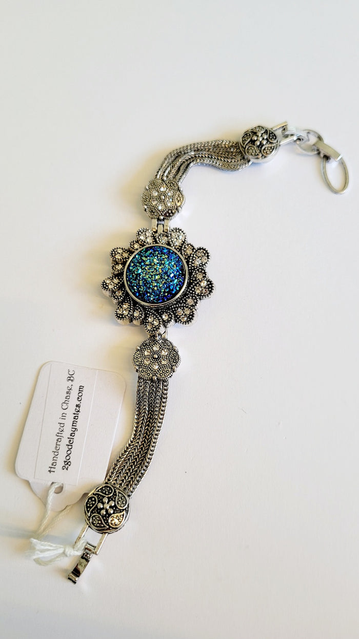 Metal bracelet with interchangeable snap indigenous art gift by Snap Decisions Canada