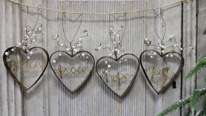 Metal Hearts with Words and Pearls