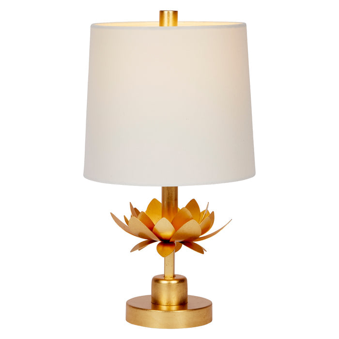 Mini Gold Leaf Mallory Lamp With White Linen Shade
