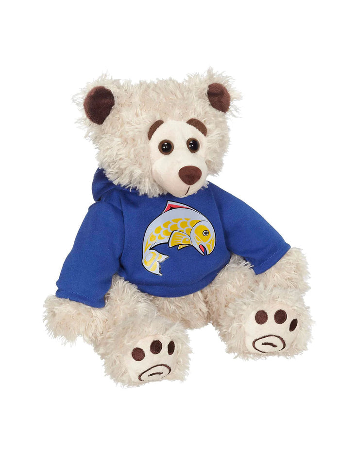 Mokey Spirit Bear with salmon hoodie, Native artist Bill Helin design indigenous art gift by Bill Helin Canada