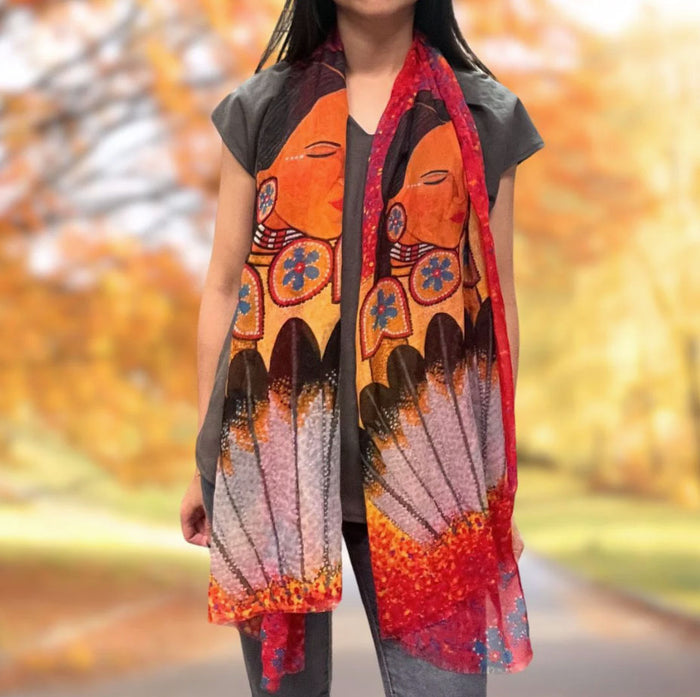 Moon Whispers Dance Eco Scarf by Native artist, Delree Dumont indigenous art shawl by Delree Dumont Canada
