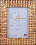 A 5x7 picture frame made of textured Italian wood with a gold-toned tiled border, holding a white Galassi insert.
