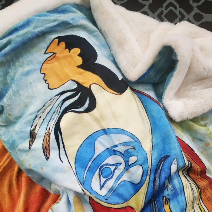 Not Forgotten Faux Rabbit indigenous art blanket by Maxine Noel Canada