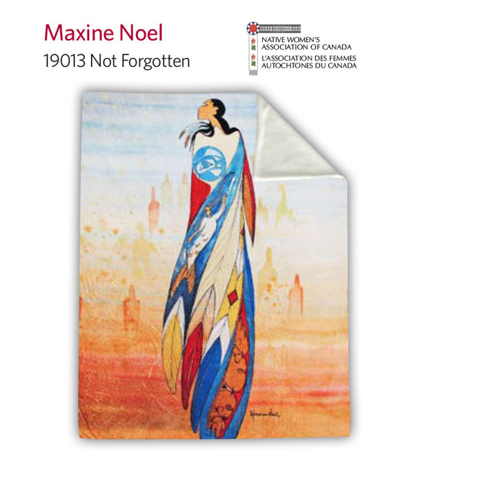 Not Forgotten Faux Rabbit indigenous art blanket by Maxine Noel Canada