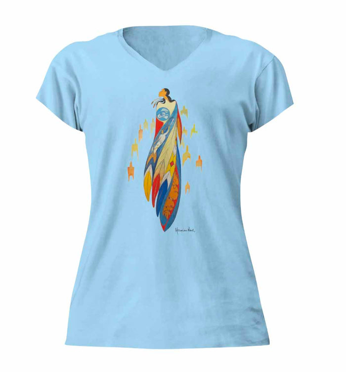Not Forgotton Vneck Women's Tshirt indigenous art gift by Maxine Noel Canada