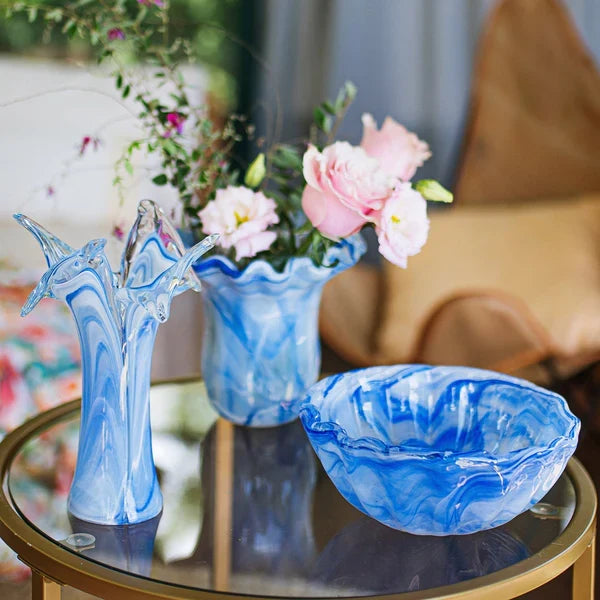 Onda Glass Cobalt Twisted Flower Vase
