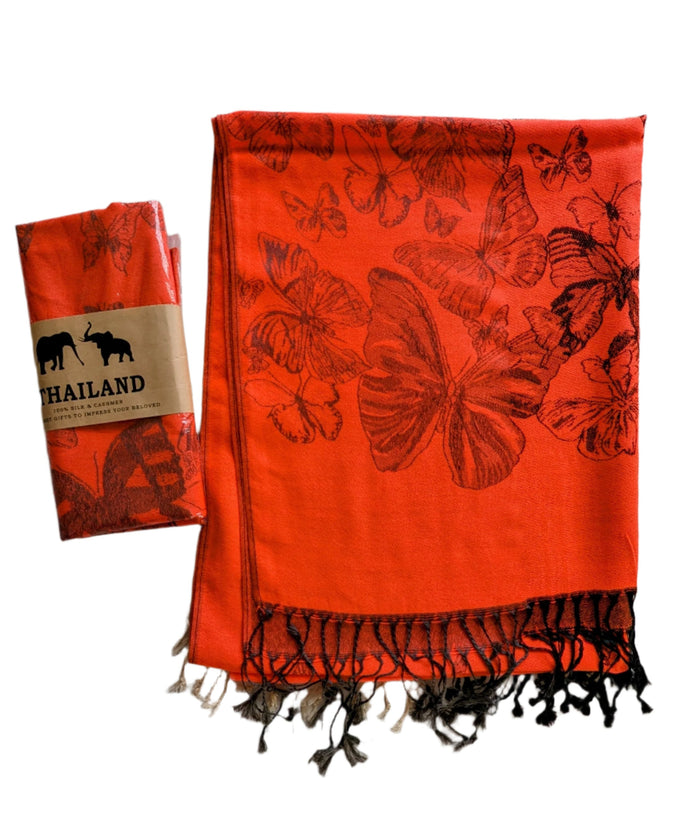 Orange Thai Silk indigenous art shawl by Canadian Fashion & Home Decor Boutique Canada