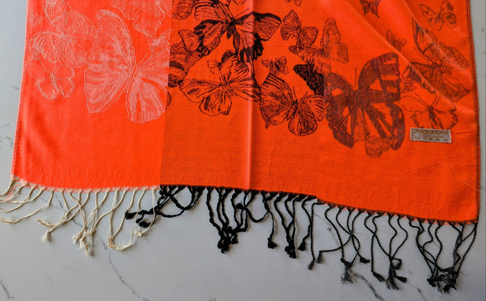 Orange Thai Silk indigenous art shawl by Canadian Fashion & Home Decor Boutique Canada