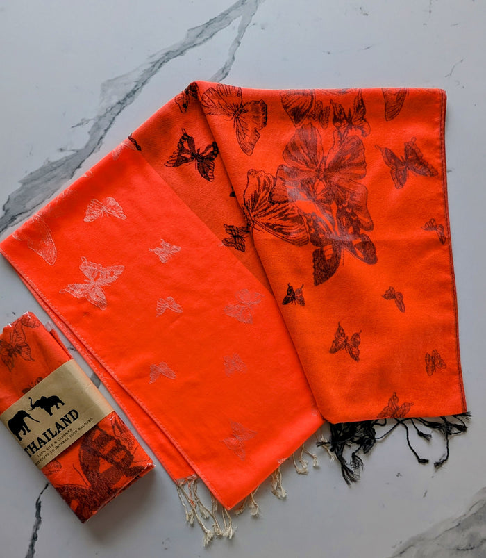 Orange Thai Silk indigenous art shawl by Canadian Fashion & Home Decor Boutique Canada