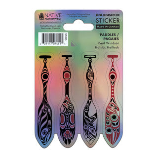 Paddles, Holographic sticker (3.25" x 3") by Paul Windsor indigenous art gift by Paul Windsor Canada
