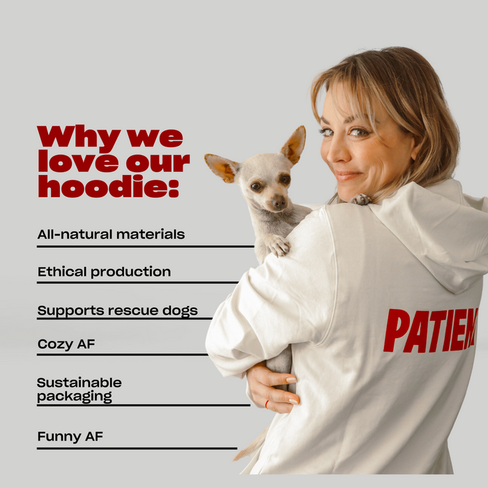 Kaley Cuoco wearing a white hoodie with text 'Why we love our hot adult kids' and a list of reasons including 'Emotional protection' and 'Security'.