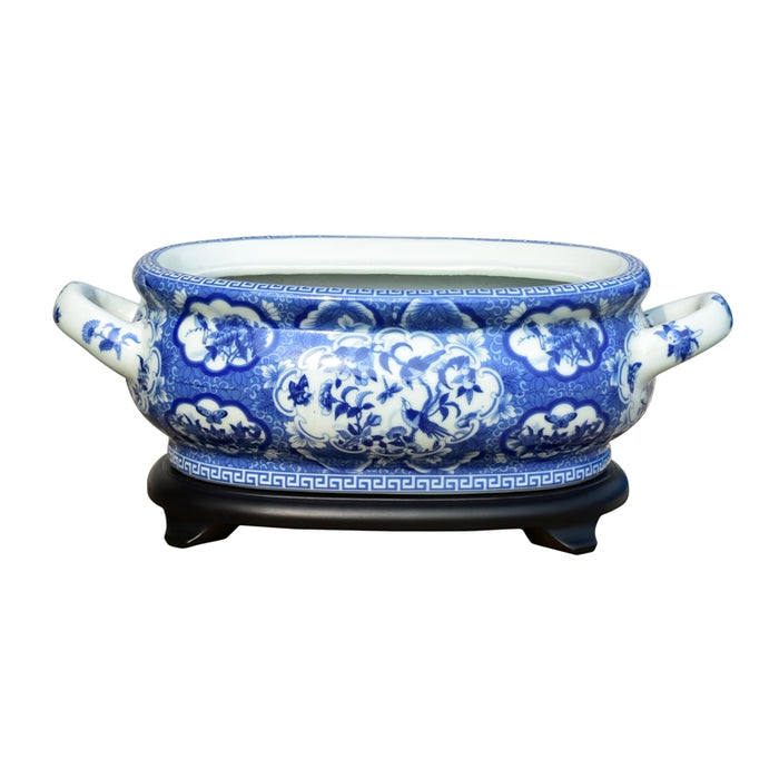 Porcelain Blue And White Rose Canton Footbath With Base
