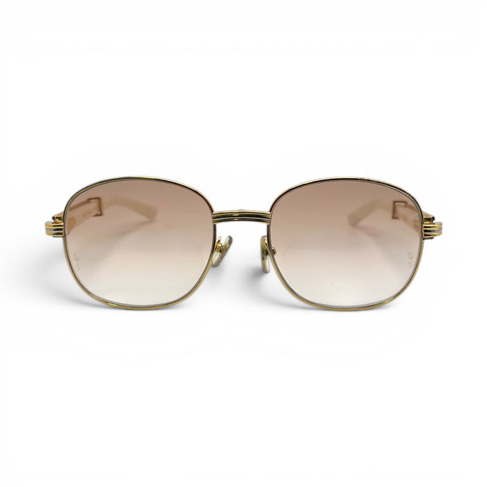 Premiere - 56-16 White Composite Marbles Sunglasses w/ Round Hennessy Lenses - Gold Frame C