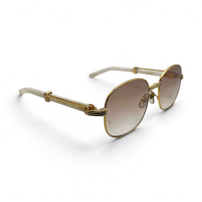 Premiere - 56-16 White Composite Marbles Sunglasses w/ Round Hennessy Lenses - Gold Frame C