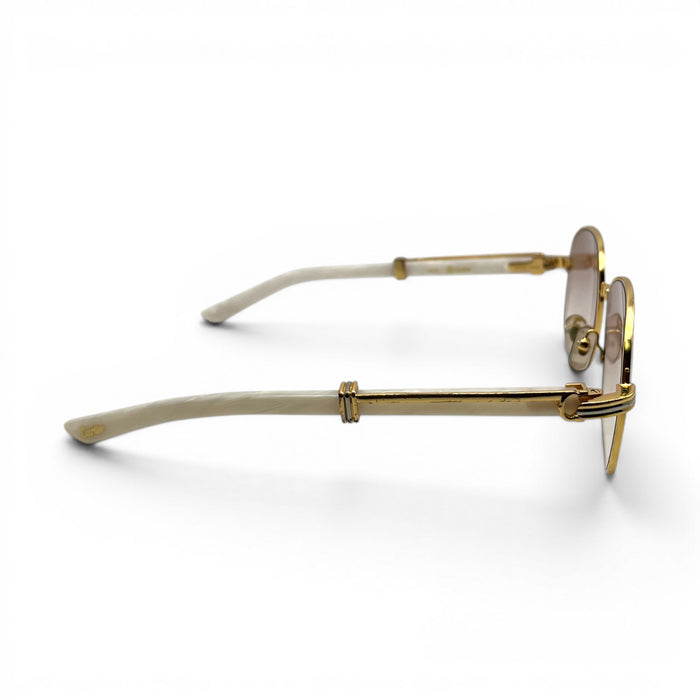 Premiere - 56-16 White Composite Marbles Sunglasses w/ Round Hennessy Lenses - Gold Frame C