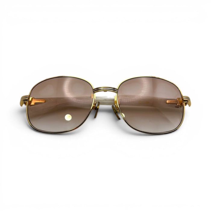 Premiere - 56-16 White Composite Marbles Sunglasses w/ Round Hennessy Lenses - Gold Frame C